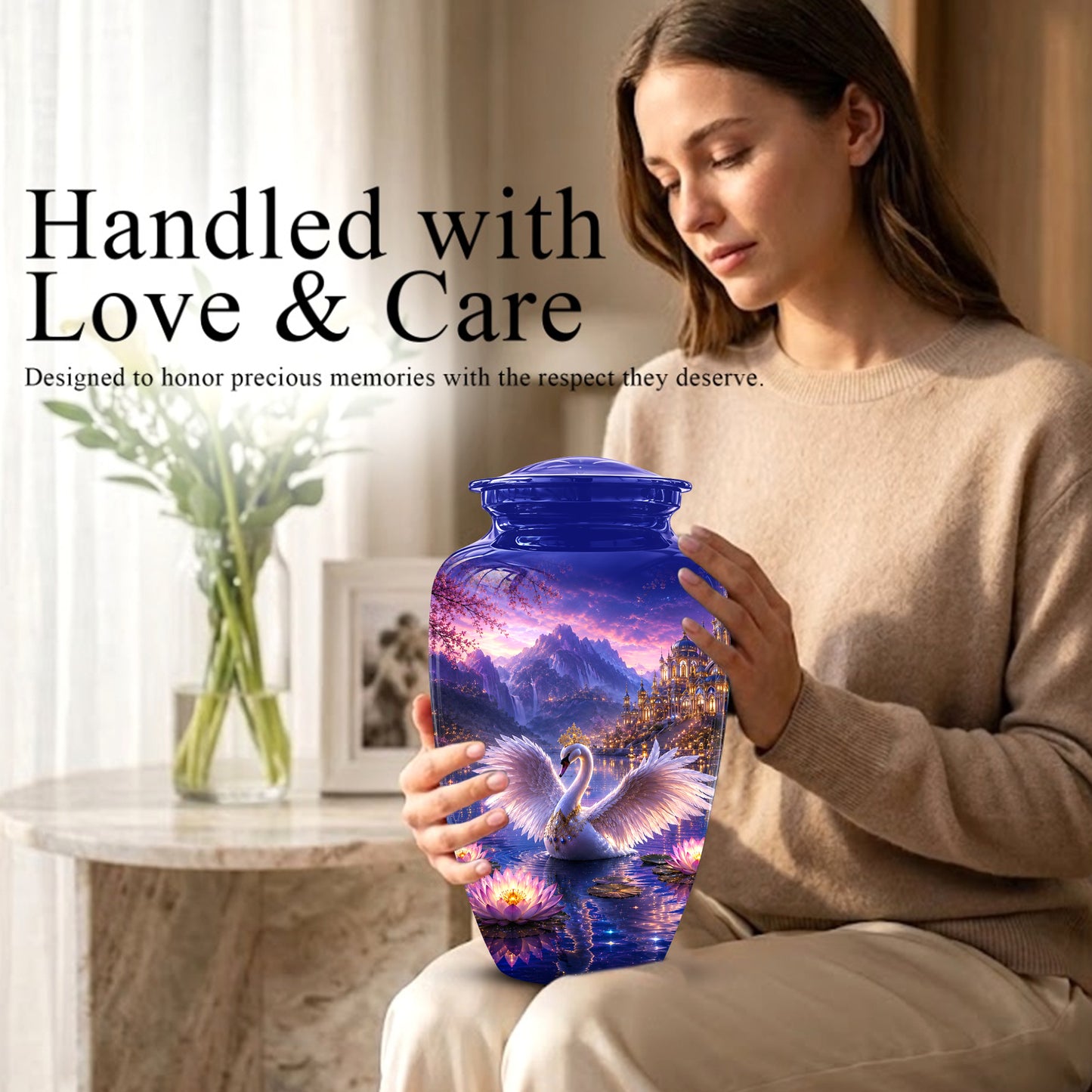 Swan Lake Fantasy Urn - Majestic Burial Urns For Loved Ones Ashes