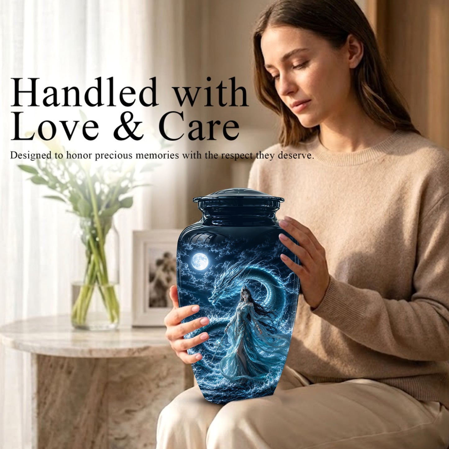 Celestial Dragon & Goddess Cremation Urn - Custom Handmade Adult Urns