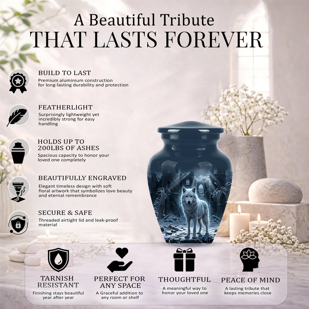 Night Wolf Memorial Urn - Moonlight Funeral Urns For Men & Women Ashes