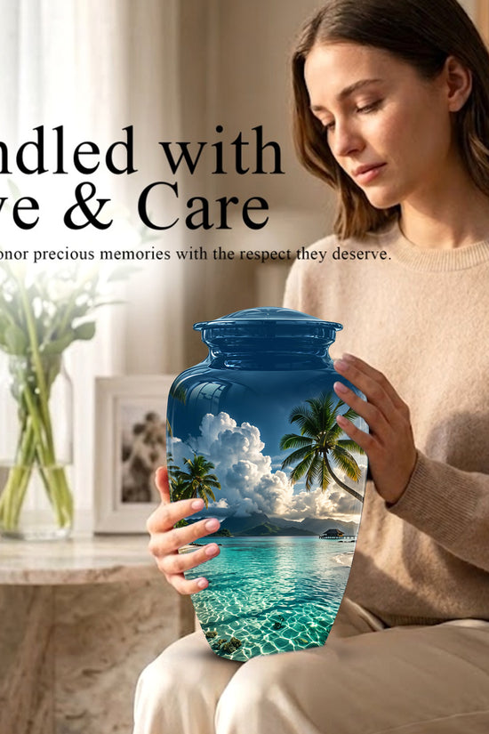 Tropical Beach Cremation Urn - Custom Memorial Urns For Women Ashes