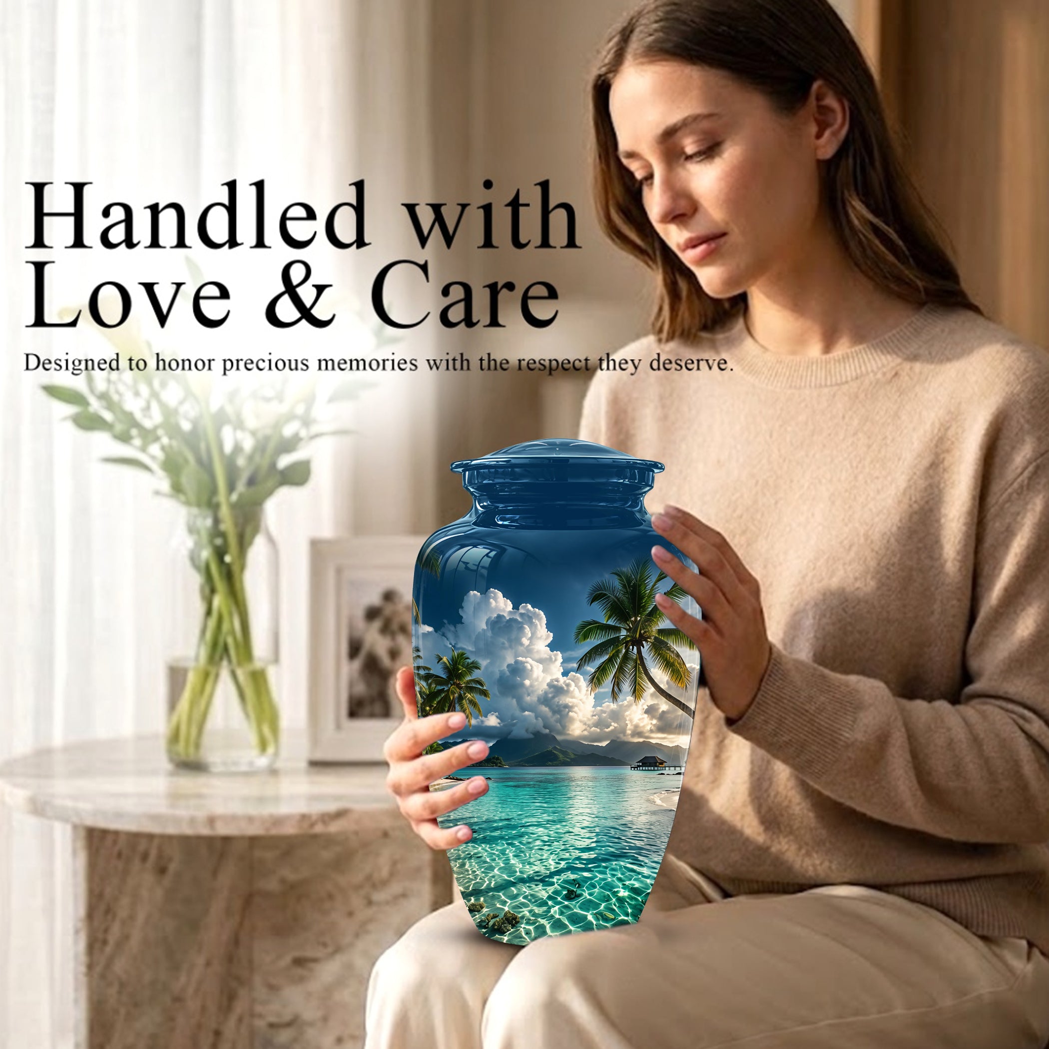 Tropical Beach Cremation Urn - Custom Memorial Urns For Women Ashes