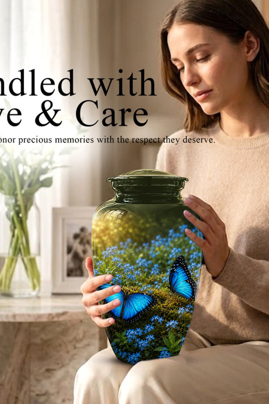 Handcrafted Blue Butterfly Memorial Urn - Elegant Funeral Urns For Mom