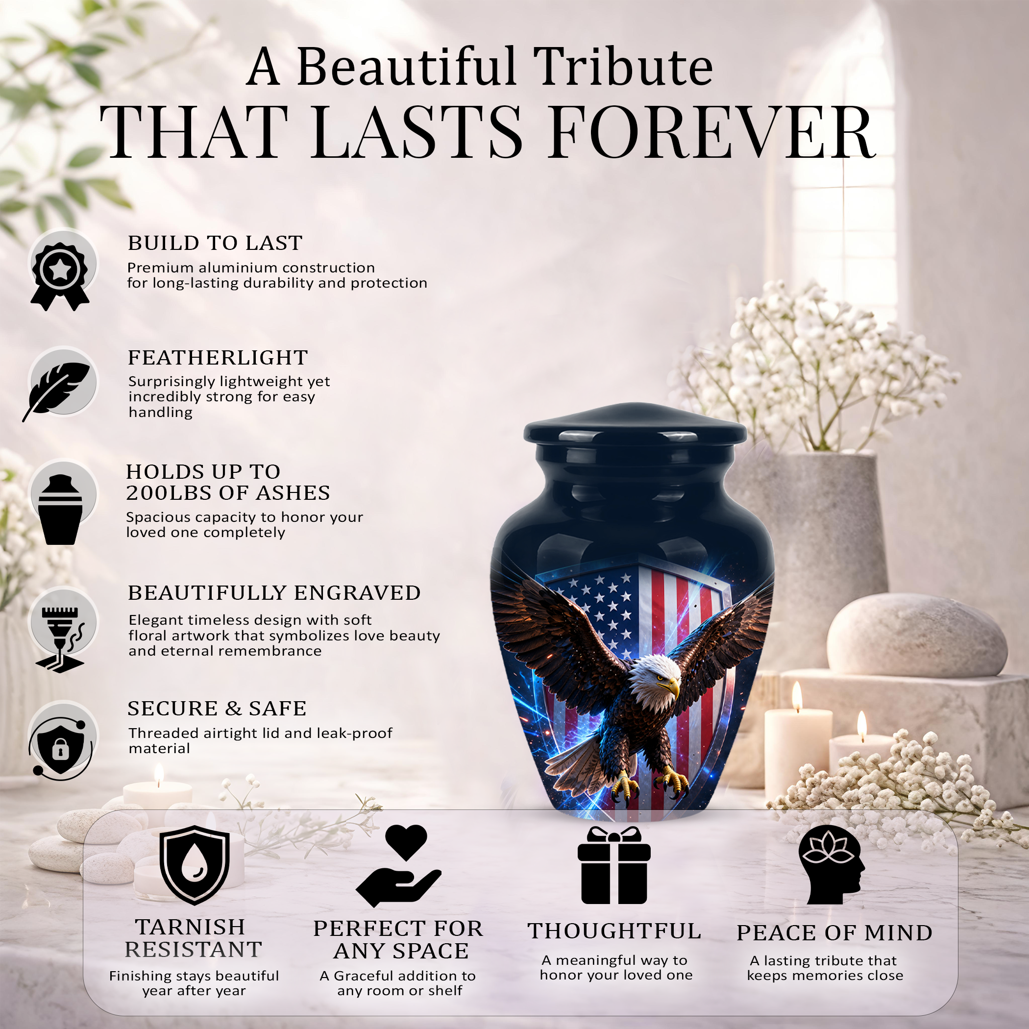 American Bald Eagle Memorial Urn - Personalized Funeral Urns For Ashes