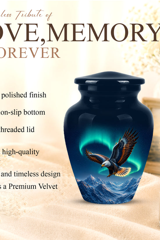 Majestic Eagle Blue Cremation Urn - Personalized Northern Lights Urns