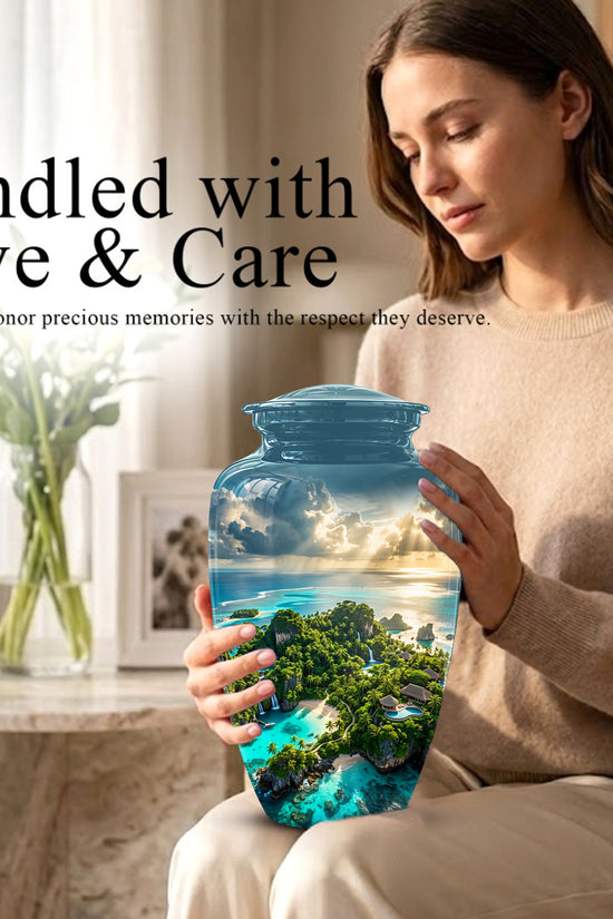 Beach Island Cremation Urn For Human Ashes - Adult Size Memorial Urns