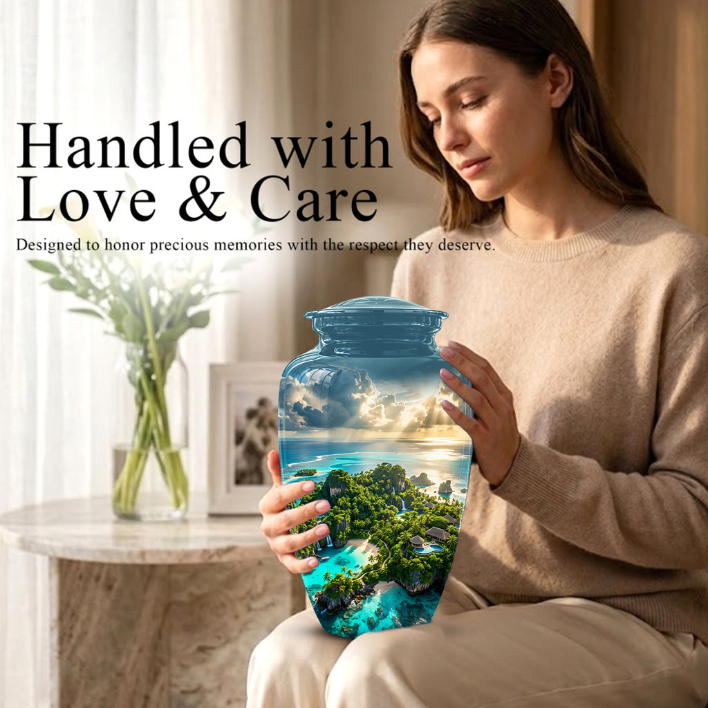 Beach Island Cremation Urn For Human Ashes - Adult Size Memorial Urns