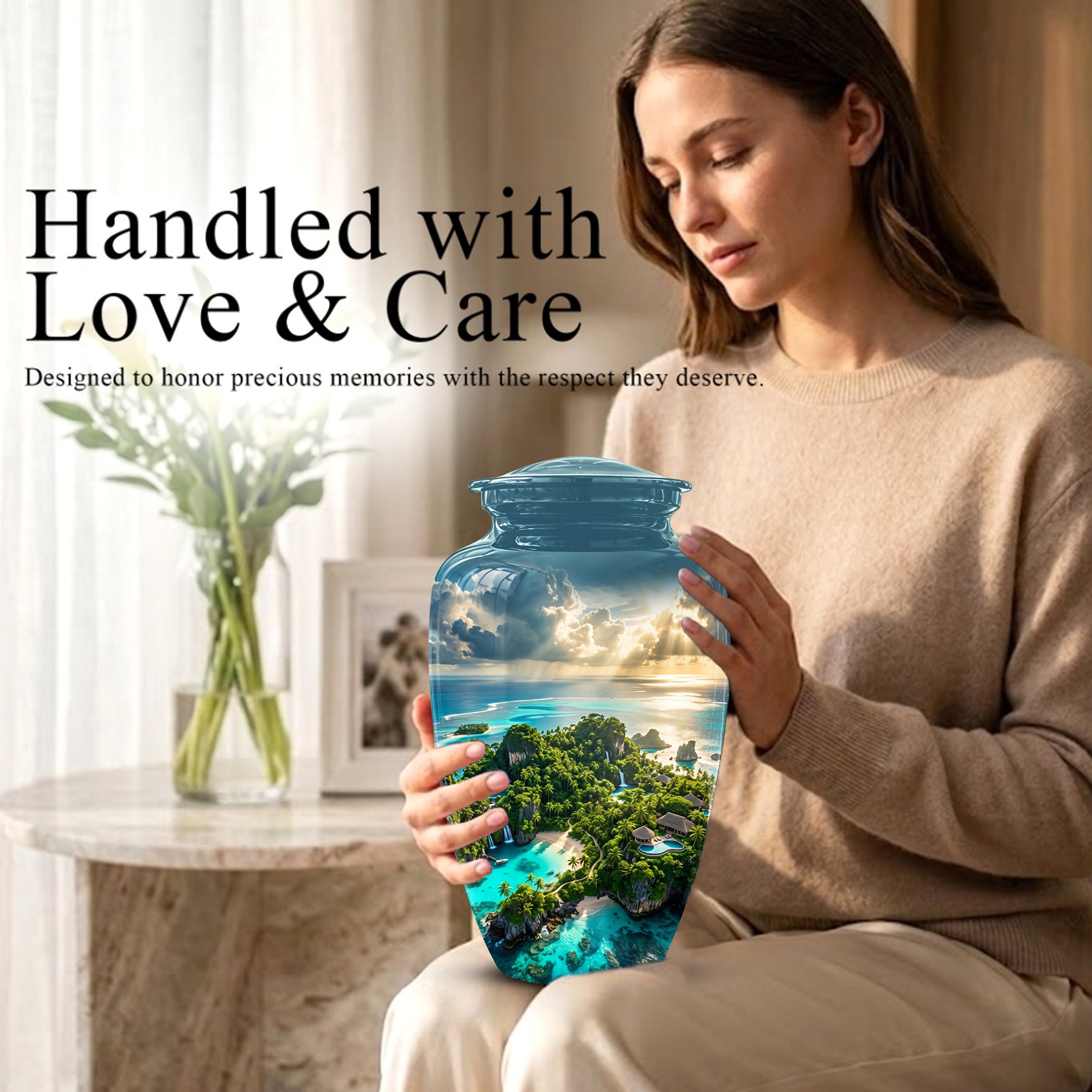 Beach Island Cremation Urn For Human Ashes - Adult Size Memorial Urns