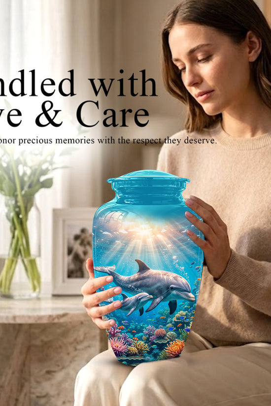 Baby Dolphin With Mother - Beautiful Artistic Urn To Tribute Mom Ashes