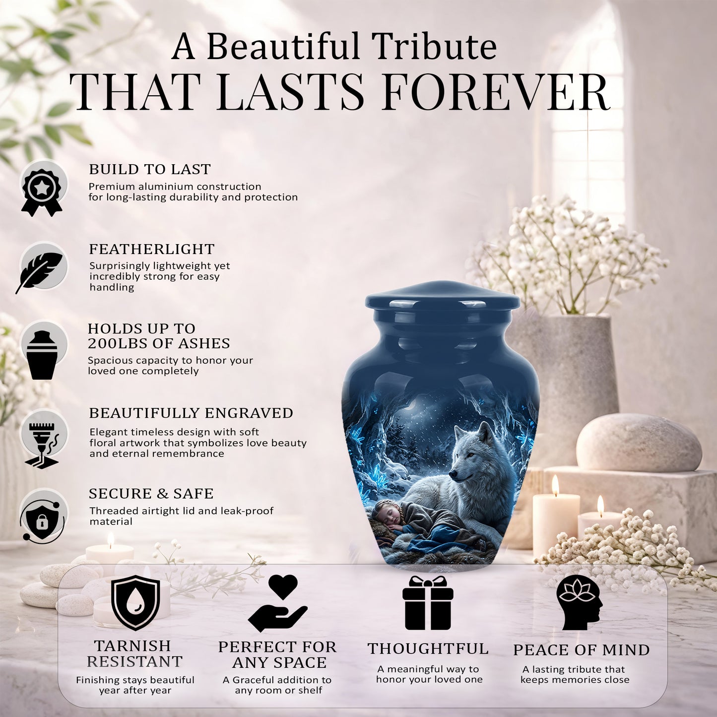 White Wolf With Girl Urn - Custom Memorial Urns For Men & Women Ashes