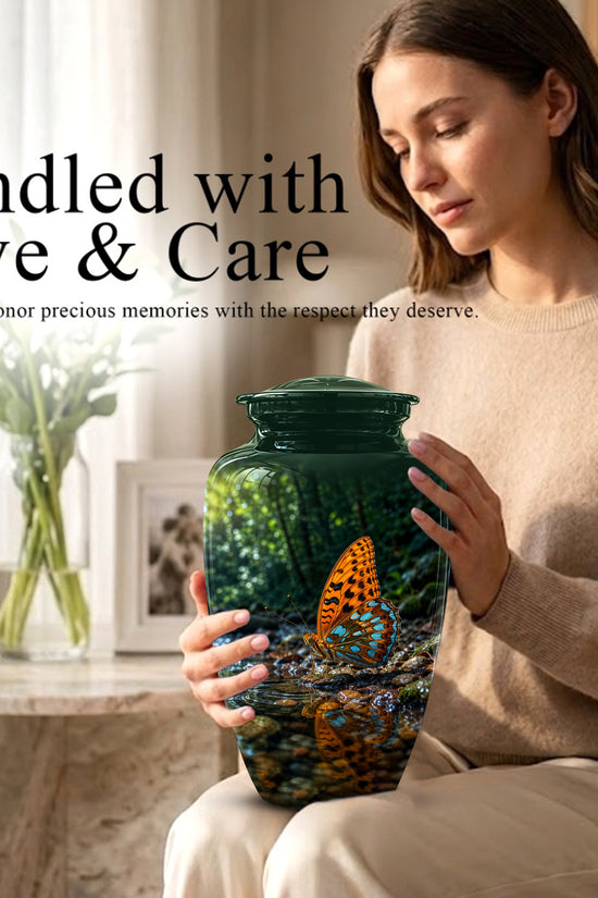 Orange Butterfly Memorial Urn - Personalized Memorial Urns For Ashes