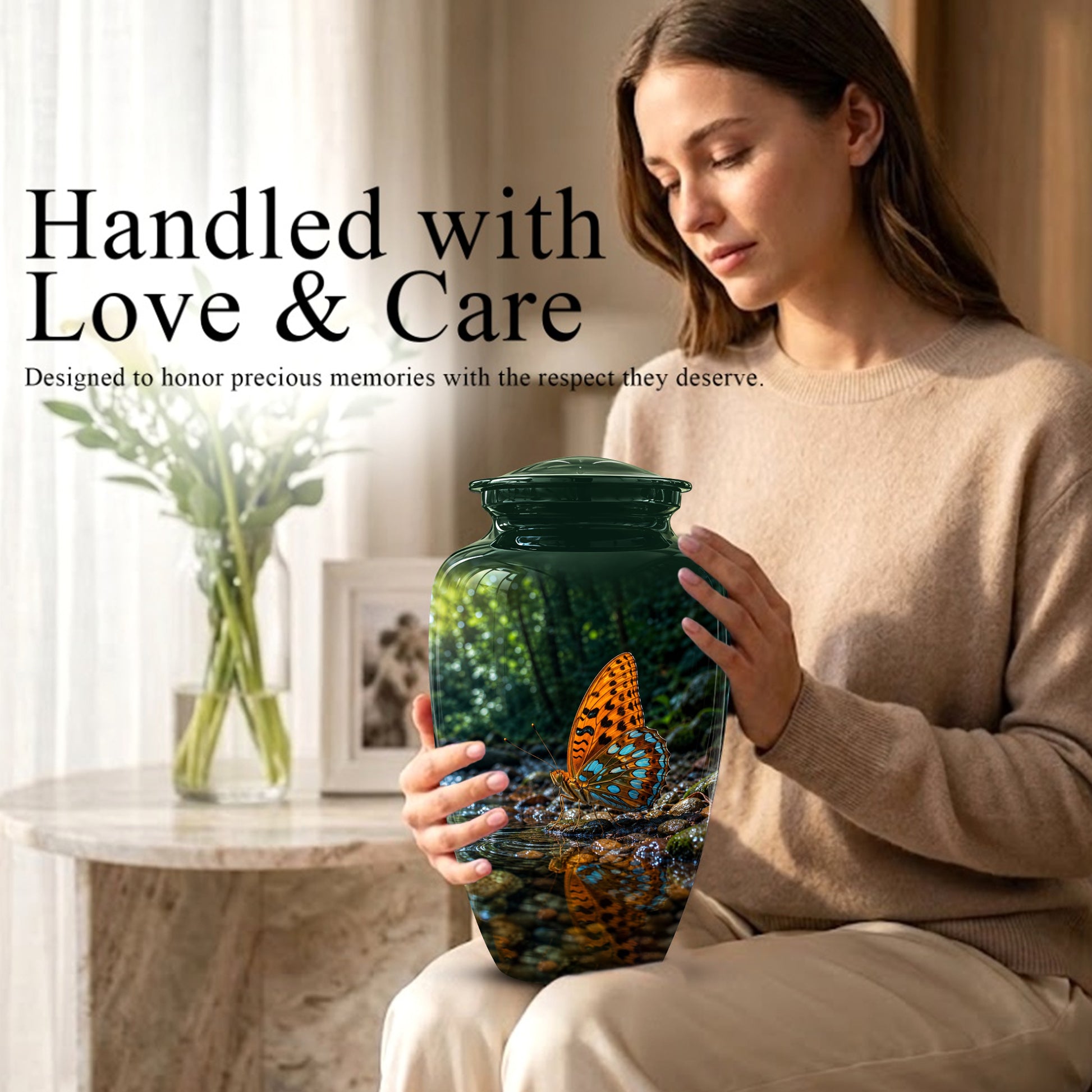 Orange Butterfly Memorial Urn - Personalized Memorial Urns For Ashes
