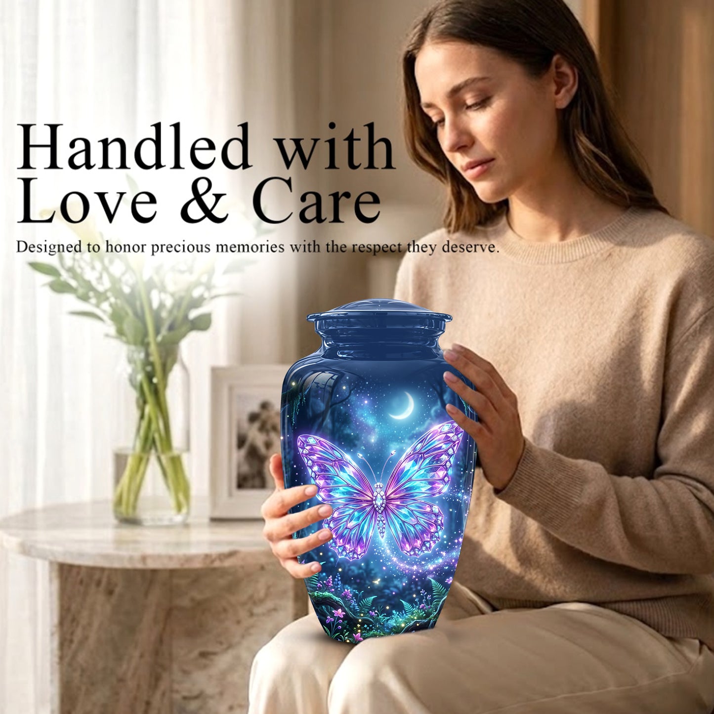 Glowing Colorful Butterfly Memorial Urn - Majestic Urns For Ashes