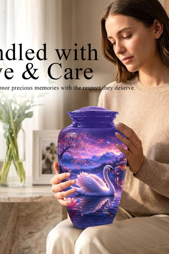 Swan & Cherry Blossom Serenade Urn - Beautiful Custom Urns For Ashes