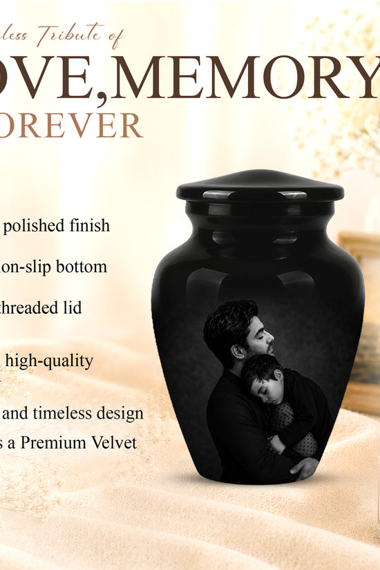 Black Father & Son Memorial Urn - Custom Cremation To Tribute Dad Ashes
