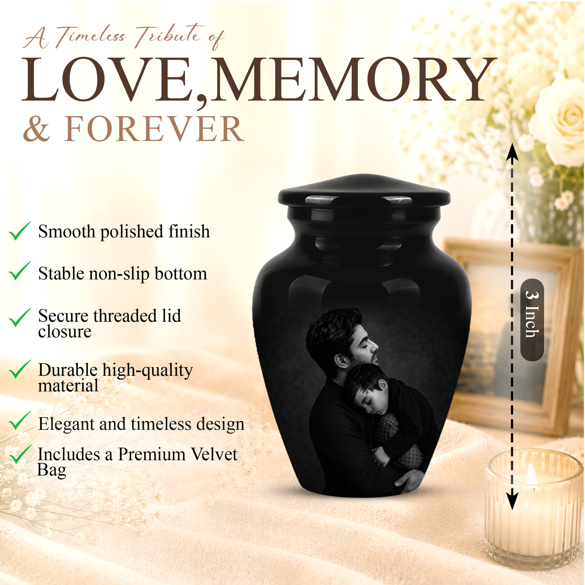 Black Father & Son Memorial Urn - Custom Cremation To Tribute Dad Ashes