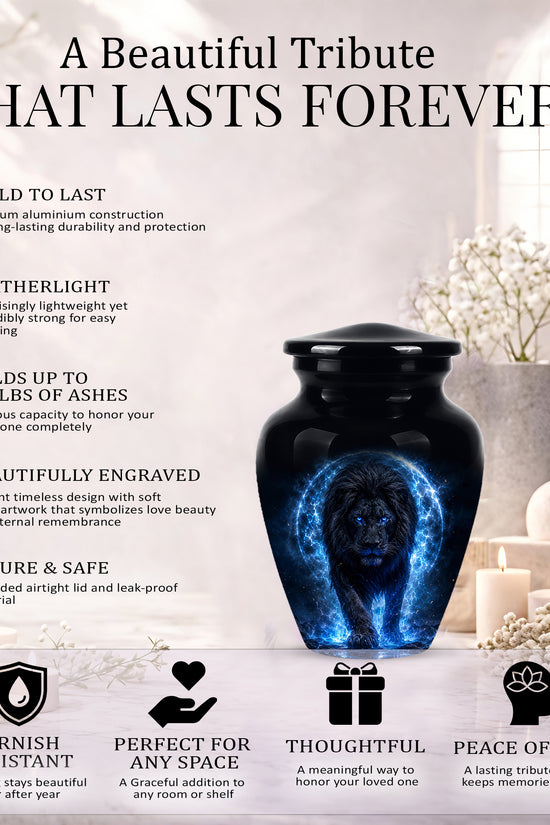 Black Lion Cremation Urns - Personalized Memorial Urns For Human Ashes