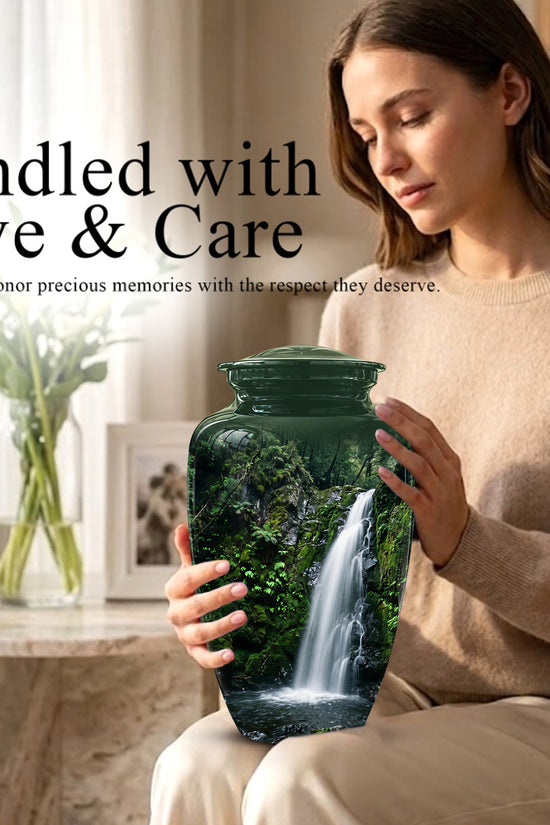 Waterfall Themed Memorial Urn - Peaceful Tribute Urn For Nature Lover