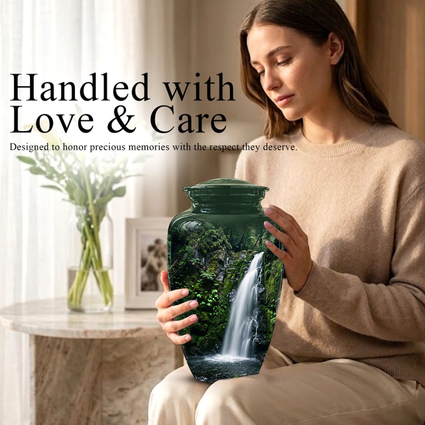 Waterfall Themed Memorial Urn - Peaceful Tribute Urn For Nature Lover
