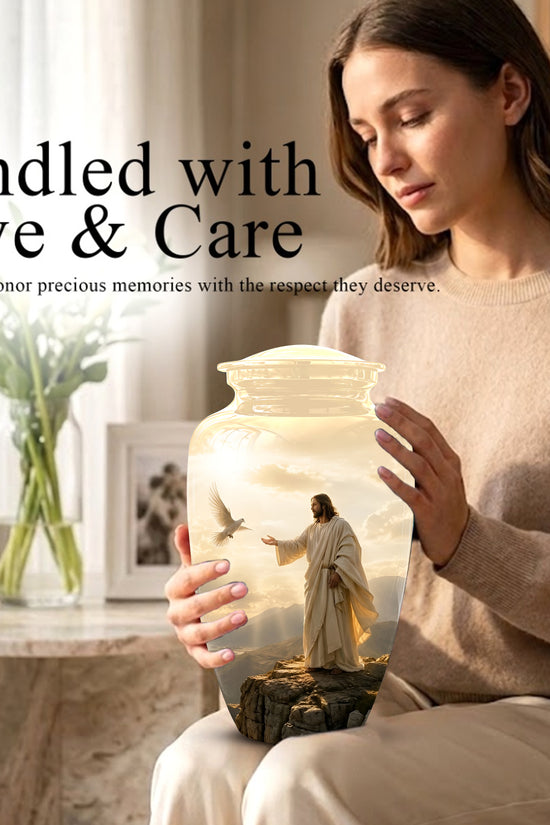 Jesus With Dove Themed Urn - Peaceful Eternal Rest Urn For Human Ashes