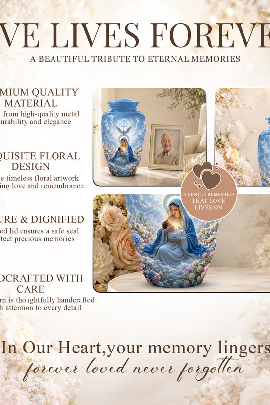Angel Mom With Baby Jesus Urn - White Dove Funeral Urns For Mom Ashes