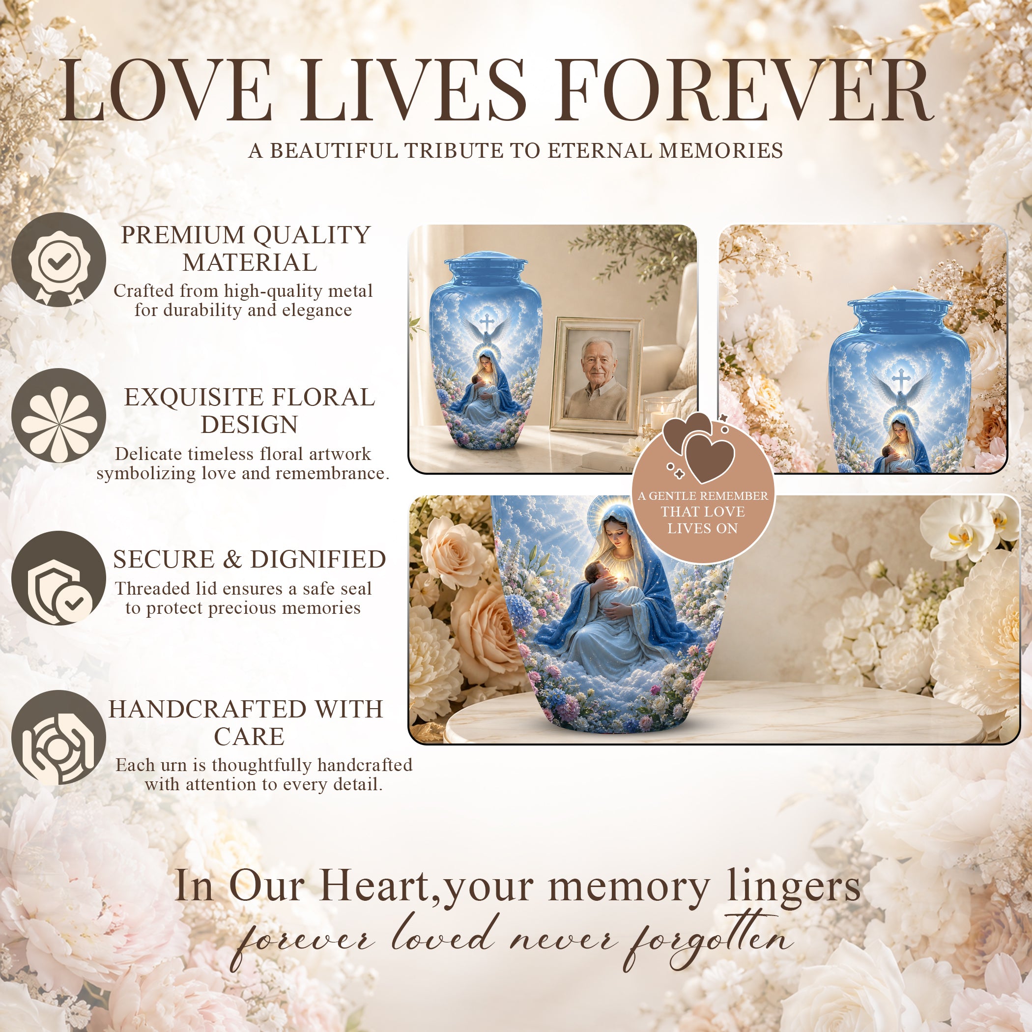 Angel Mom With Baby Jesus Urn - White Dove Funeral Urns For Mom Ashes