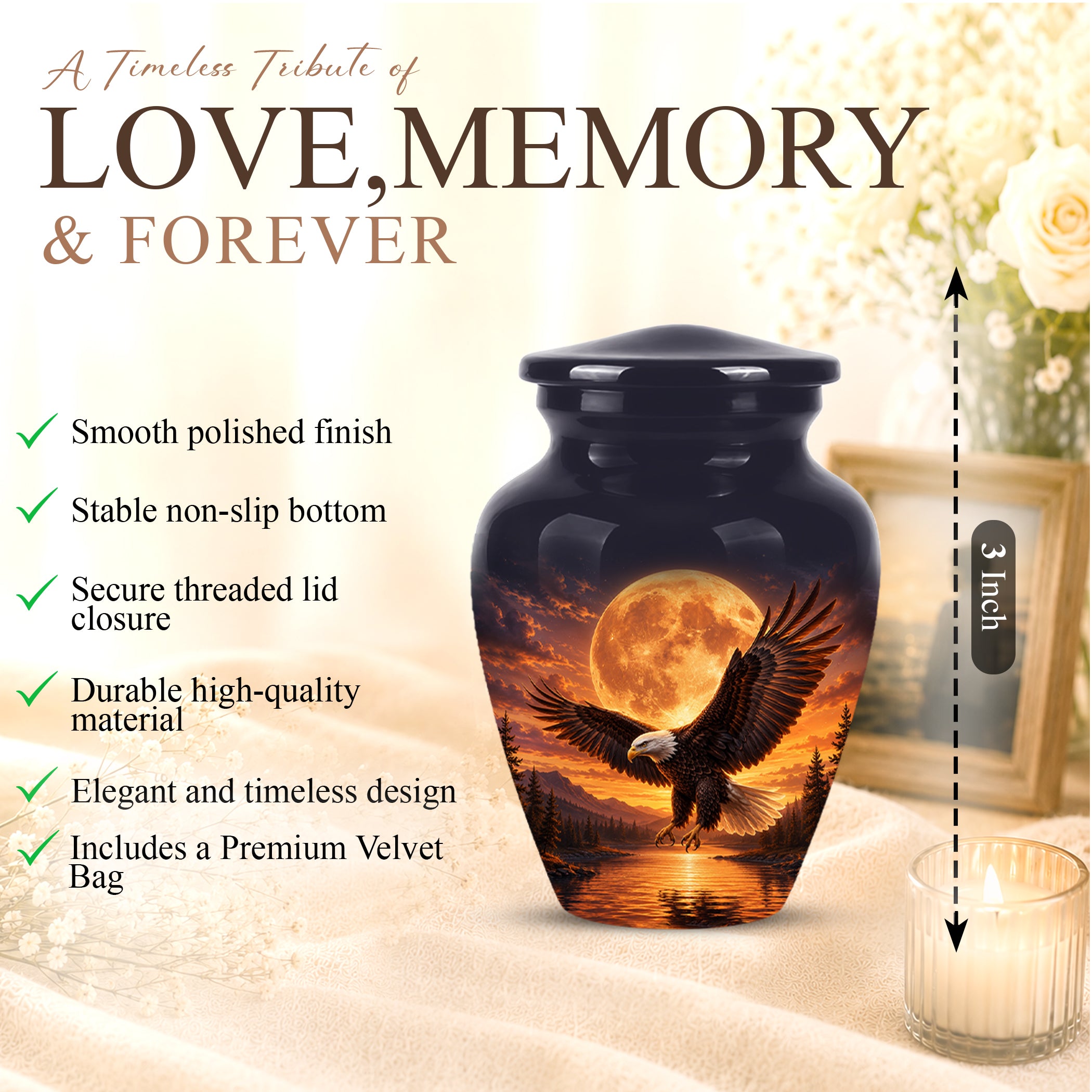 Personalized Flying Eagle Cremation Urn - Celestial Moon Memorial Urns