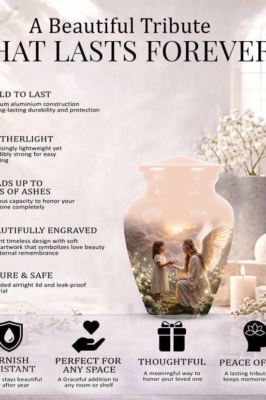 Angel Mom With Girl Child - Beautiful Artistic Custom Urns For Mom Ashes