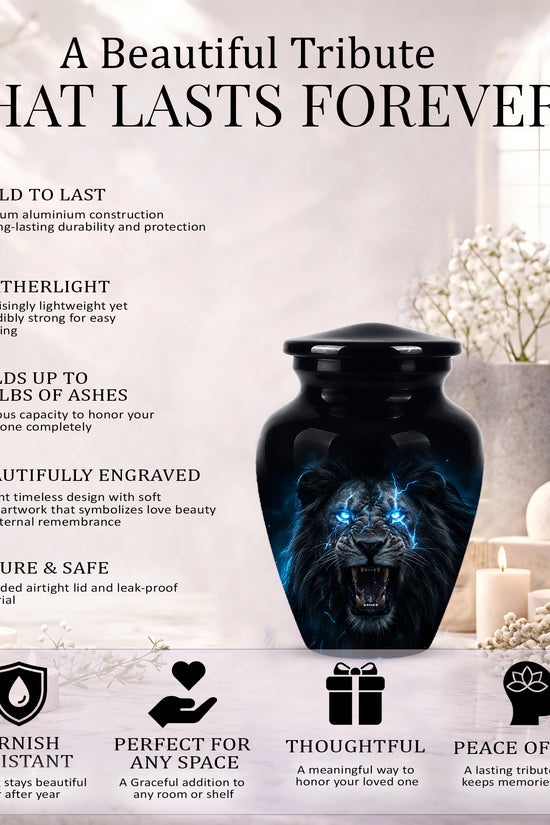 Black Lion Memorial Urns - Custom Handmade Burial Urns For Human Ashes
