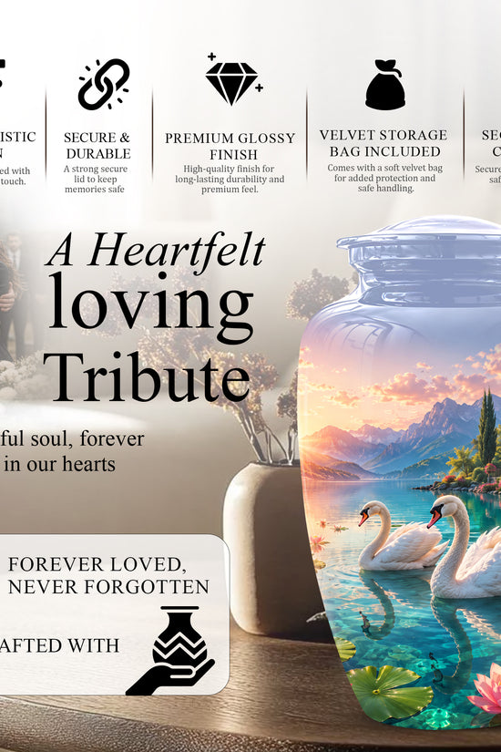 Couple Swan Themed Urn - Artistic Handcrafted Burial Urns For Humans