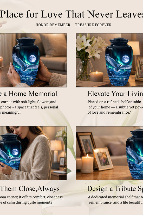 Flying Owl Adult Memorial Urn - Artistic Handcrafted Burial Urns For Ashes