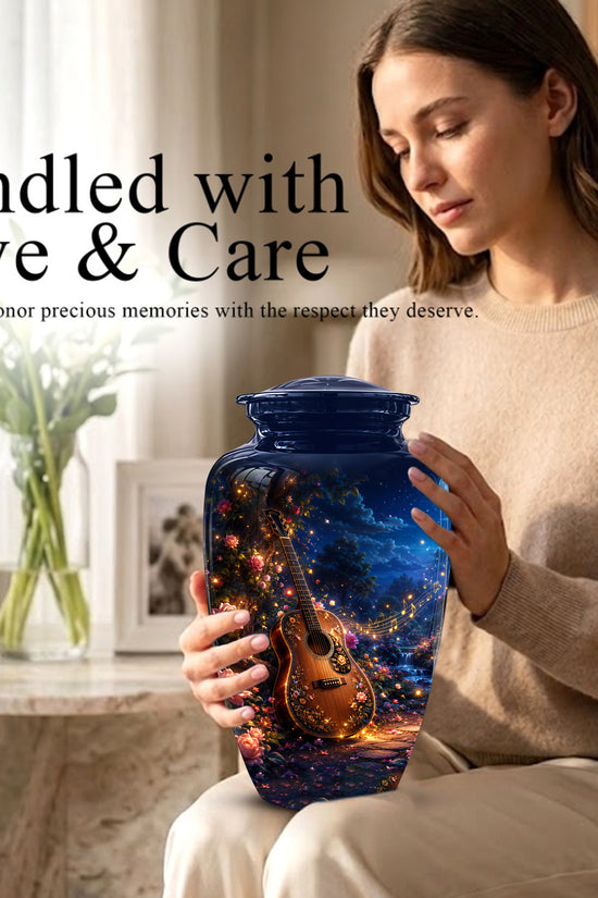 Acoustic Guitar & Starry Night Urn - Custom Funeral Urns For Musicians