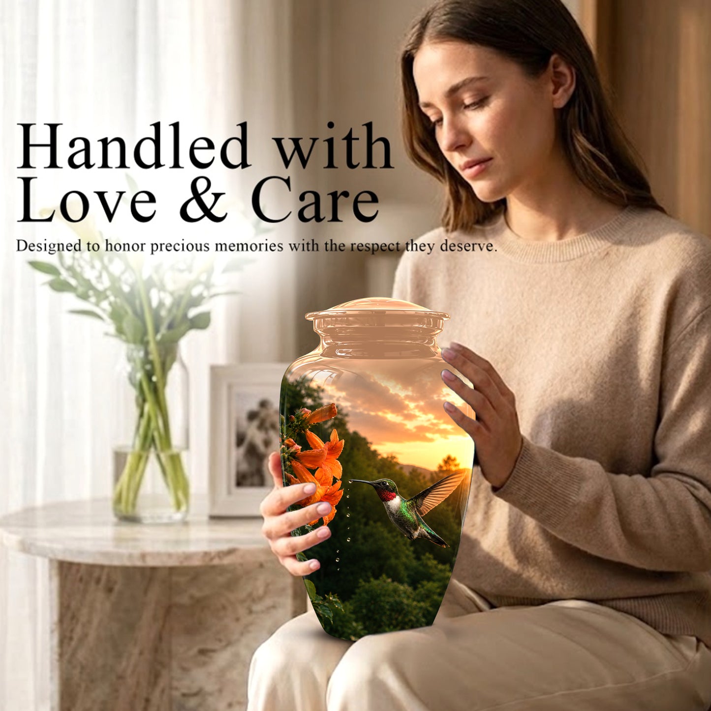Hummingbird Memorial Urn - Custom Sunset Scenic Urns For Human Ashes