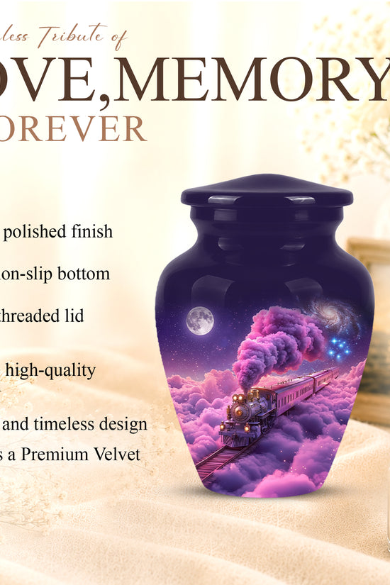 Fantasy Train Cremation Urn – Purple Cloud Memorial Urns For Human Ashes