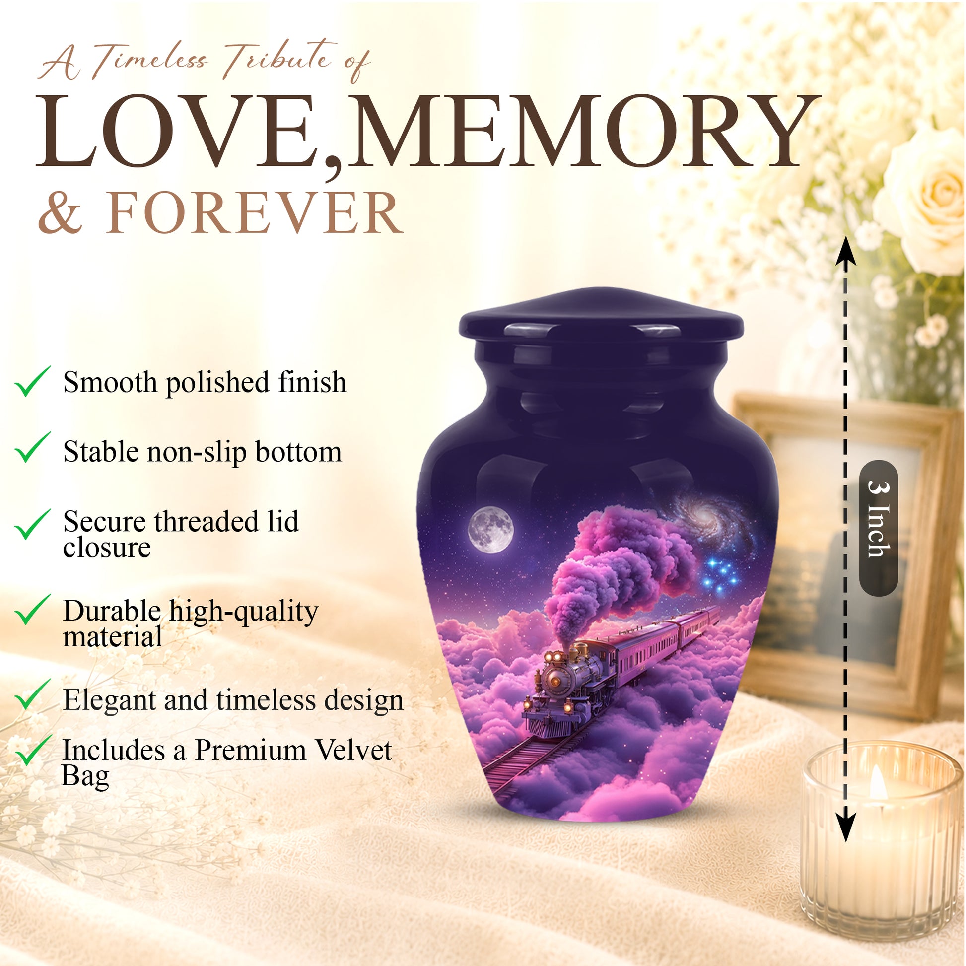 Fantasy Train Cremation Urn – Purple Cloud Memorial Urns For Human Ashes