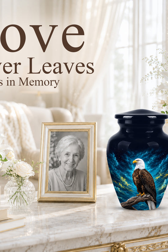 Cosmic Bald Eagle Cremation Urn - Decorative Memorial Urns For Human Ashes