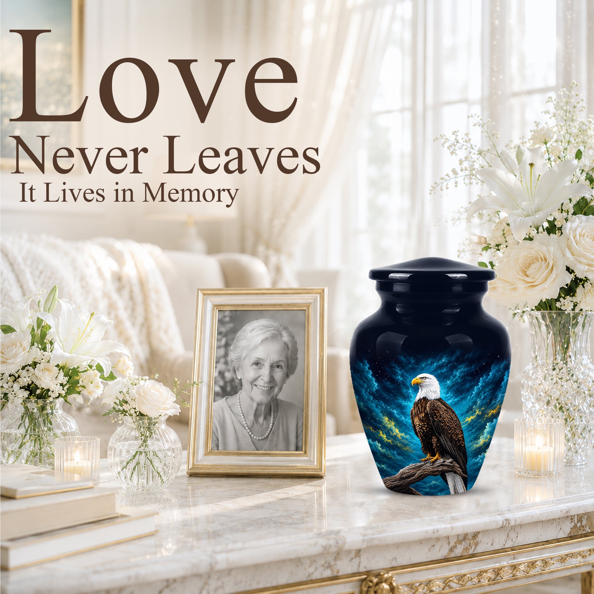 Cosmic Bald Eagle Cremation Urn - Decorative Memorial Urns For Human Ashes