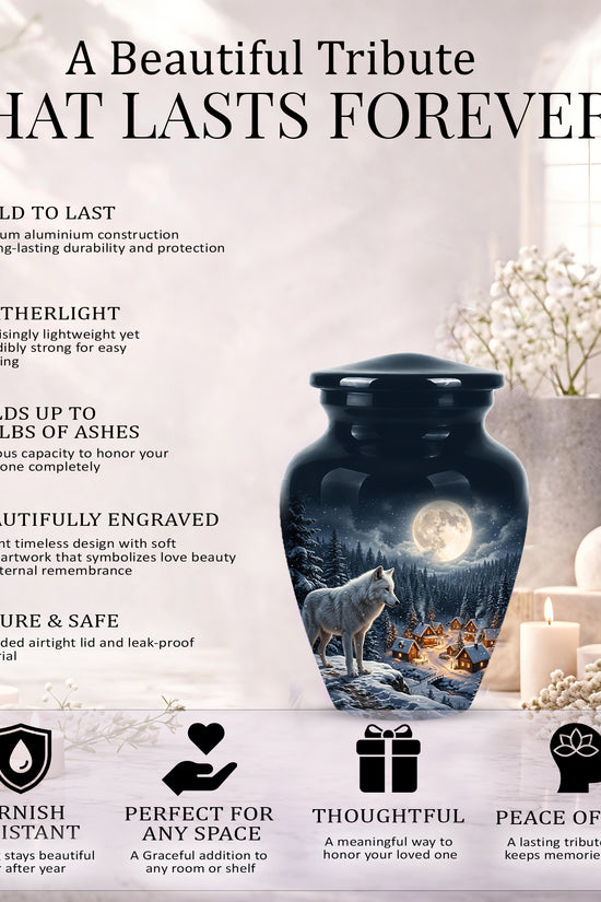 Moonlit Wolf Urn for Ashes - Custom Memorial Urn For Human Ashes