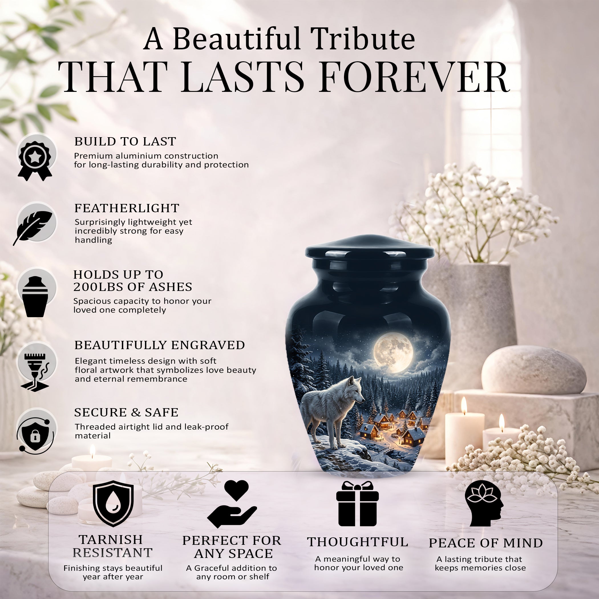 Moonlit Wolf Urn for Ashes - Custom Memorial Urn For Human Ashes