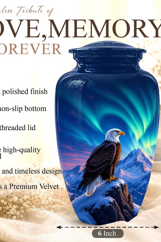 Personalized Bald Eagle Cremation Urn - Northern Lights Memorial Urns For Ashes