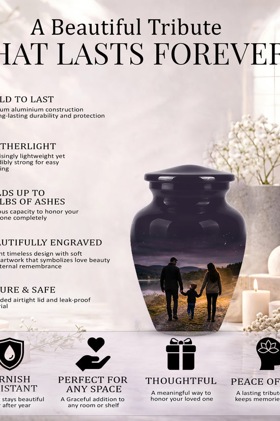 Dad, Son & Mom Cremation Urn - Artistic Night Burial Urns For Human Ashes