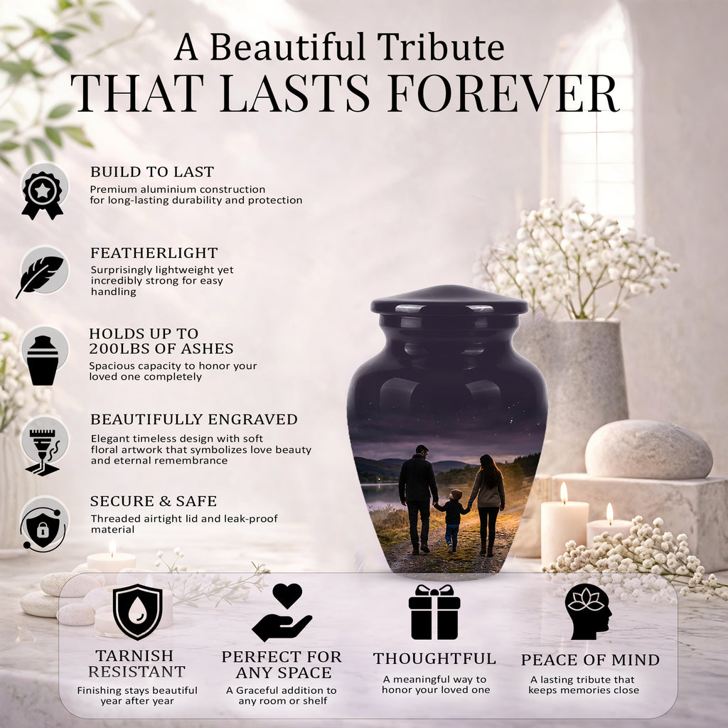 Dad, Son & Mom Cremation Urn - Artistic Night Burial Urns For Human Ashes
