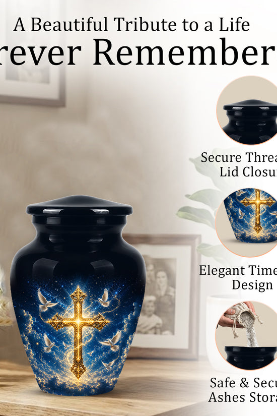 Golden Cross Cremation Urn – Celestial Urns For Men & Women Ashes