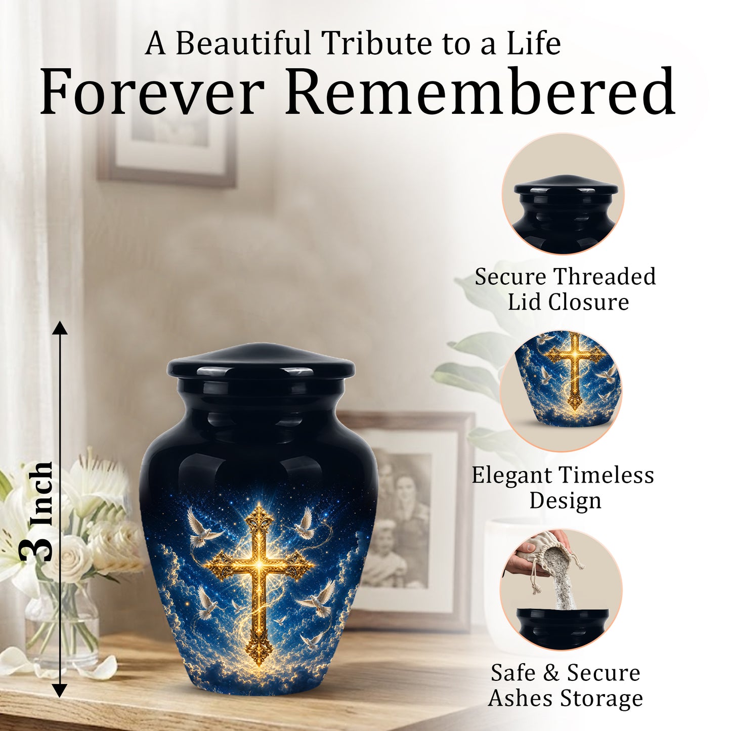 Golden Cross Cremation Urn – Celestial Urns For Men & Women Ashes
