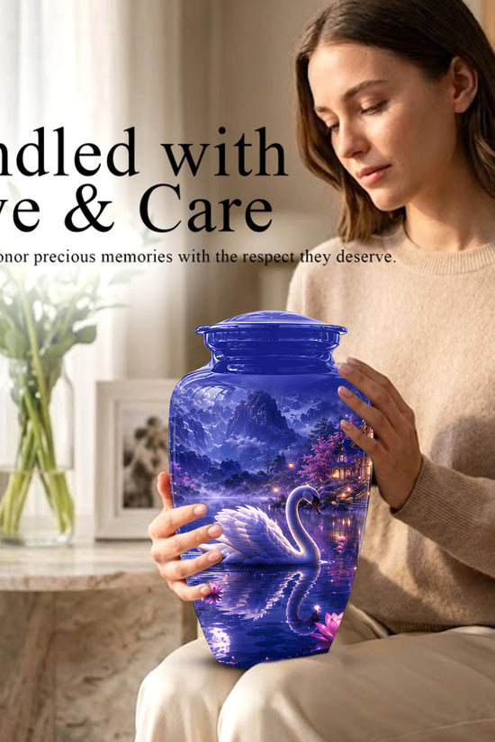 White Swan Cremation Urn - Night Landscape Funeral Urns For Human Ashes
