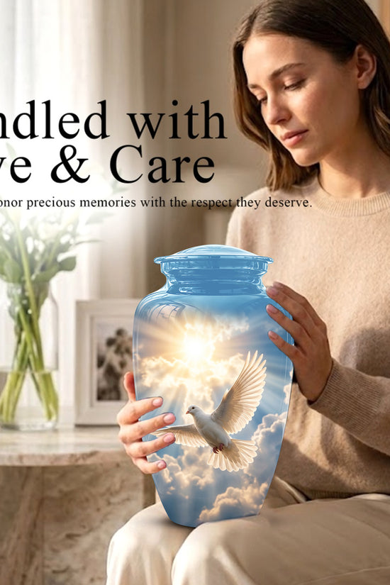 White Dove Bird Themed Urn - Custom Handcrafted Memorial Urns For Ashes