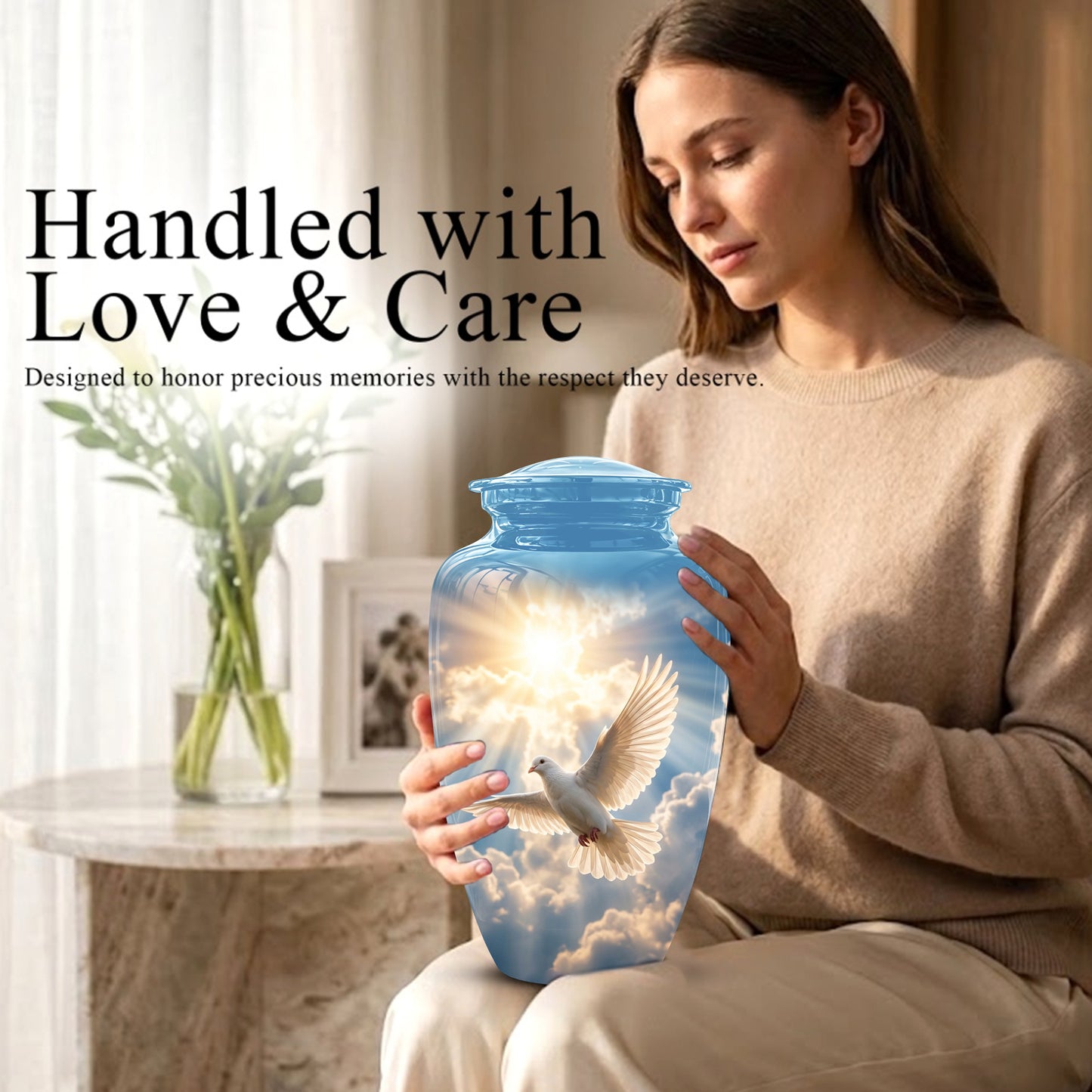 White Dove Bird Themed Urn - Custom Handcrafted Memorial Urns For Ashes