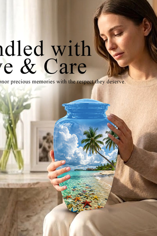 Beach Themed Burial Urn - Blue Sky Memorial Urns For Human Ashes