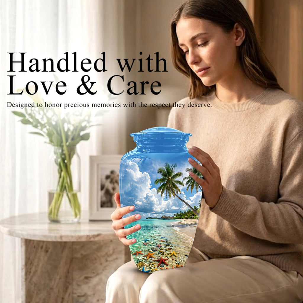 Beach Themed Burial Urn - Blue Sky Memorial Urns For Human Ashes
