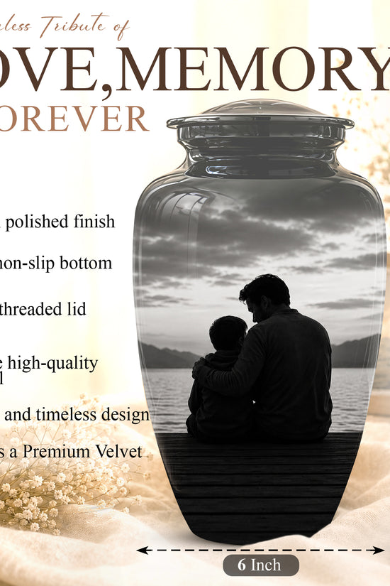 Handcrafted Father Memorial Urn - Black Personalized Urn For Dad Ashes