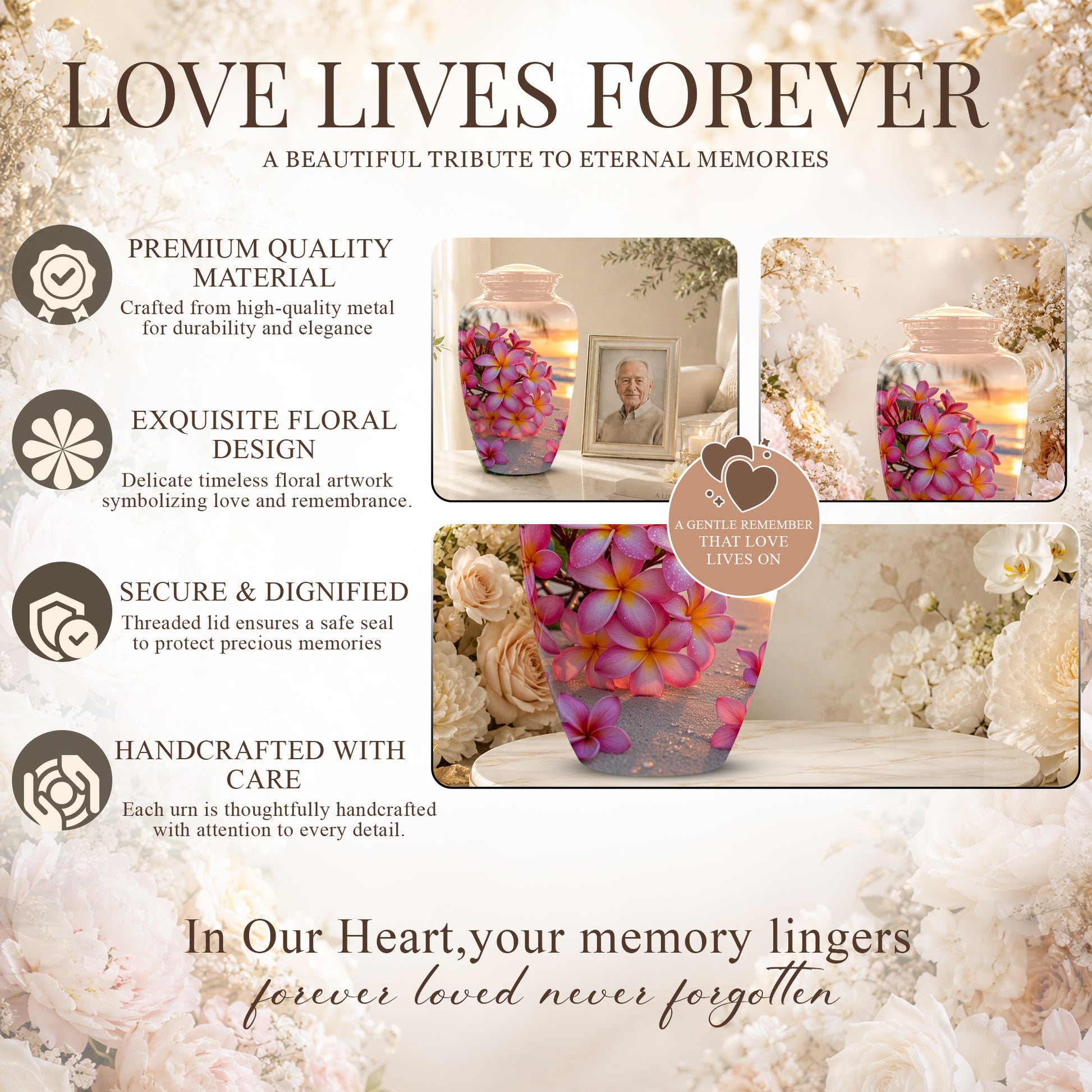 Personalized Flower Cremation Urn - Premium Adult Memorial Urn On Sale